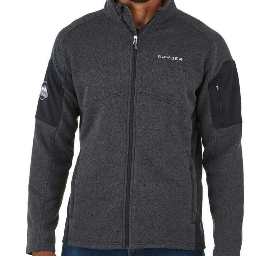 Spyder Men's Large Empire Full Zip Jacket Gray Black w/ Patch & Sleeve Pocket